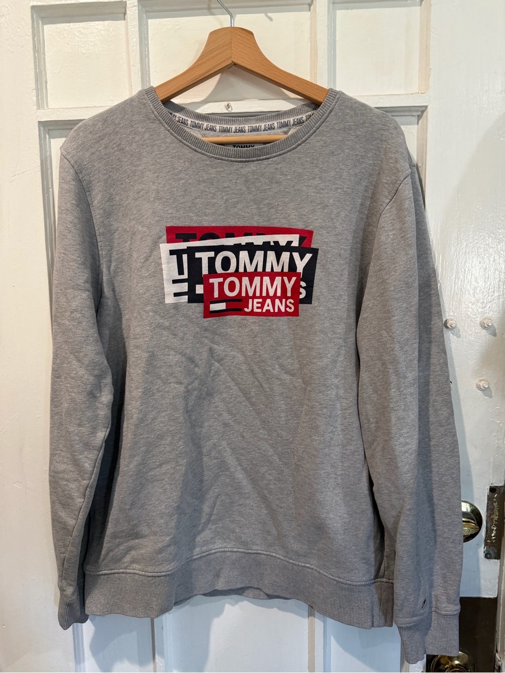 Tommy Hilfiger Gray Crewneck Sweatshirt with Red, White and Black Logo